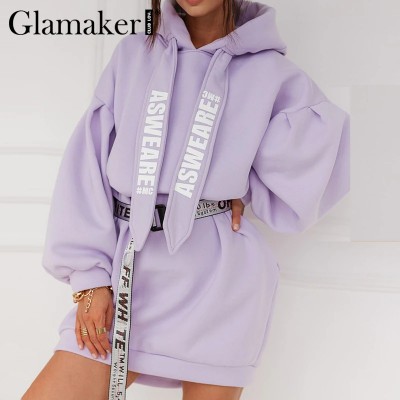 Glamaker Purple loose sweatshirt hoodies fashion women casual autumn long sleeve sweatshirt dress female oversize sweatshirt
